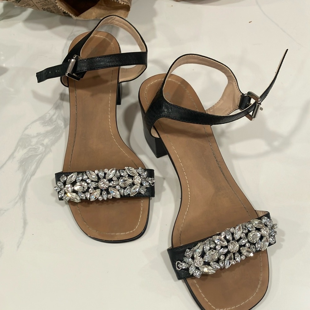 Dune London Black Crystal Embellished Sandals